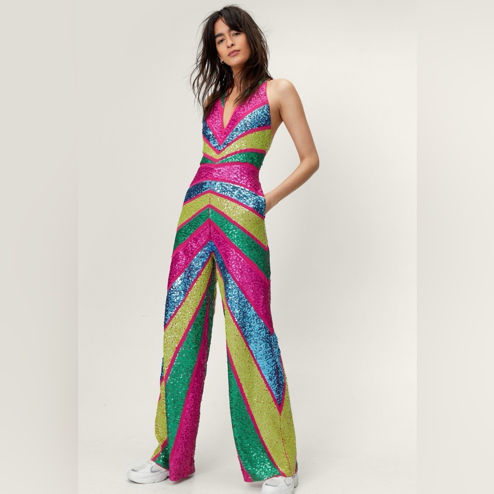 Nasty Gal Vibrant Sequin Chevron Jumpsuit